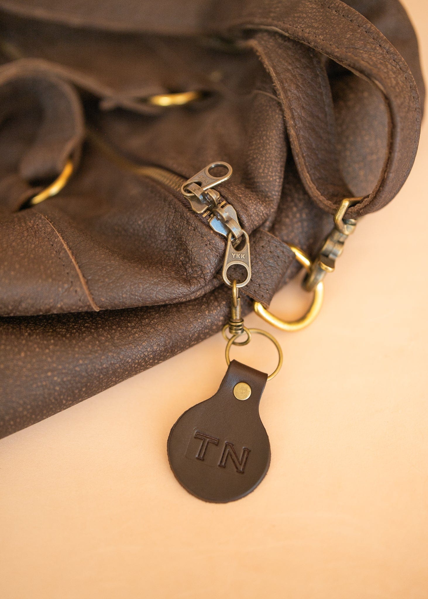 The Real McCaul Leathergoods Keyring Personalised Initials Keyring Bag Charm - Large Australian Made Australian Owned Personalised Leather Keyring Key Chain Bag Accessory Bag Charm Leather Made in Australia