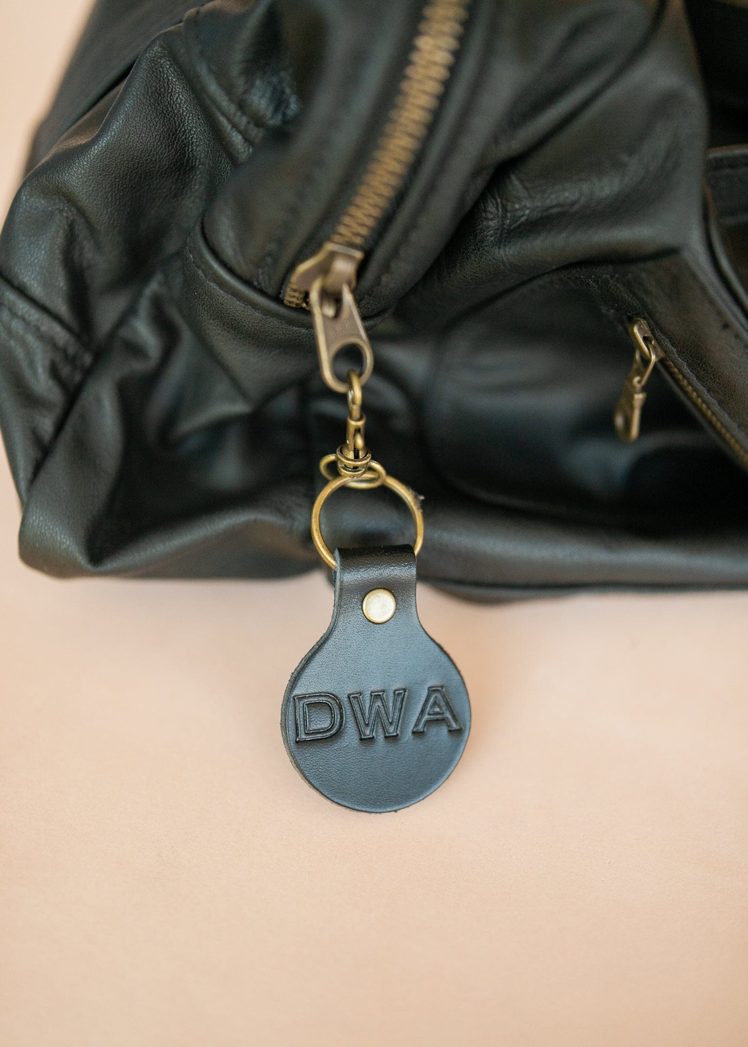 The Real McCaul Leathergoods Keyring Personalised Initials Keyring Bag Charm - Large Australian Made Australian Owned Personalised Leather Keyring Key Chain Bag Accessory Bag Charm Leather Made in Australia