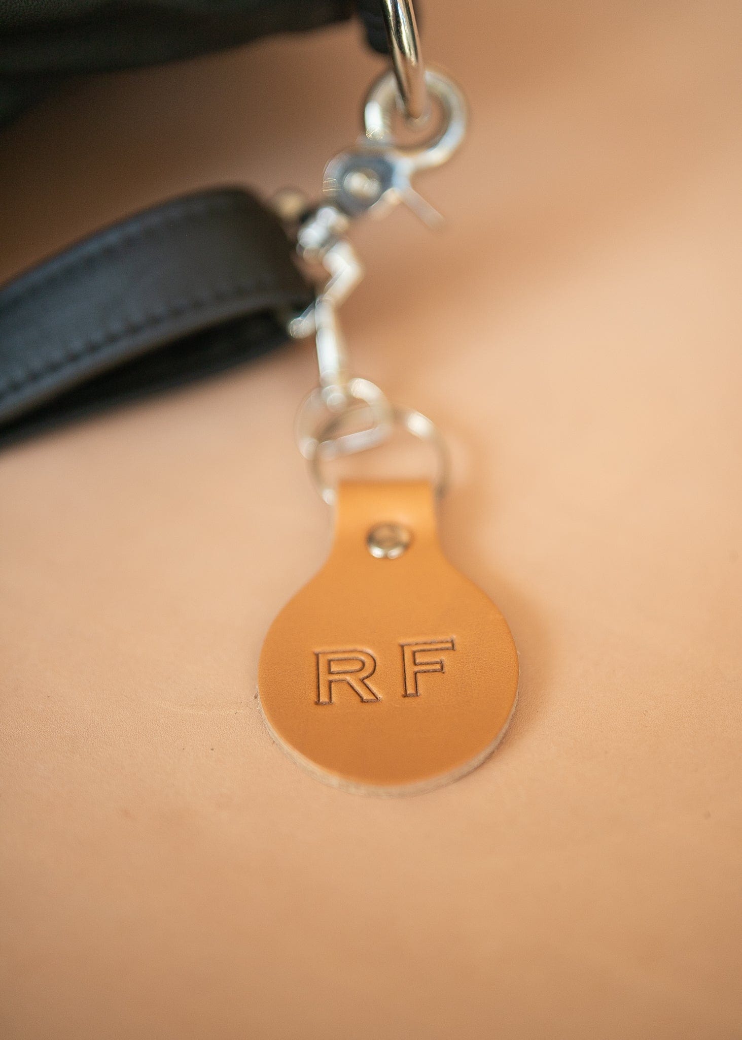 The Real McCaul Leathergoods Keyring Personalised Initials Keyring Bag Charm - Large Australian Made Australian Owned Personalised Leather Keyring Key Chain Bag Accessory Bag Charm Leather Made in Australia