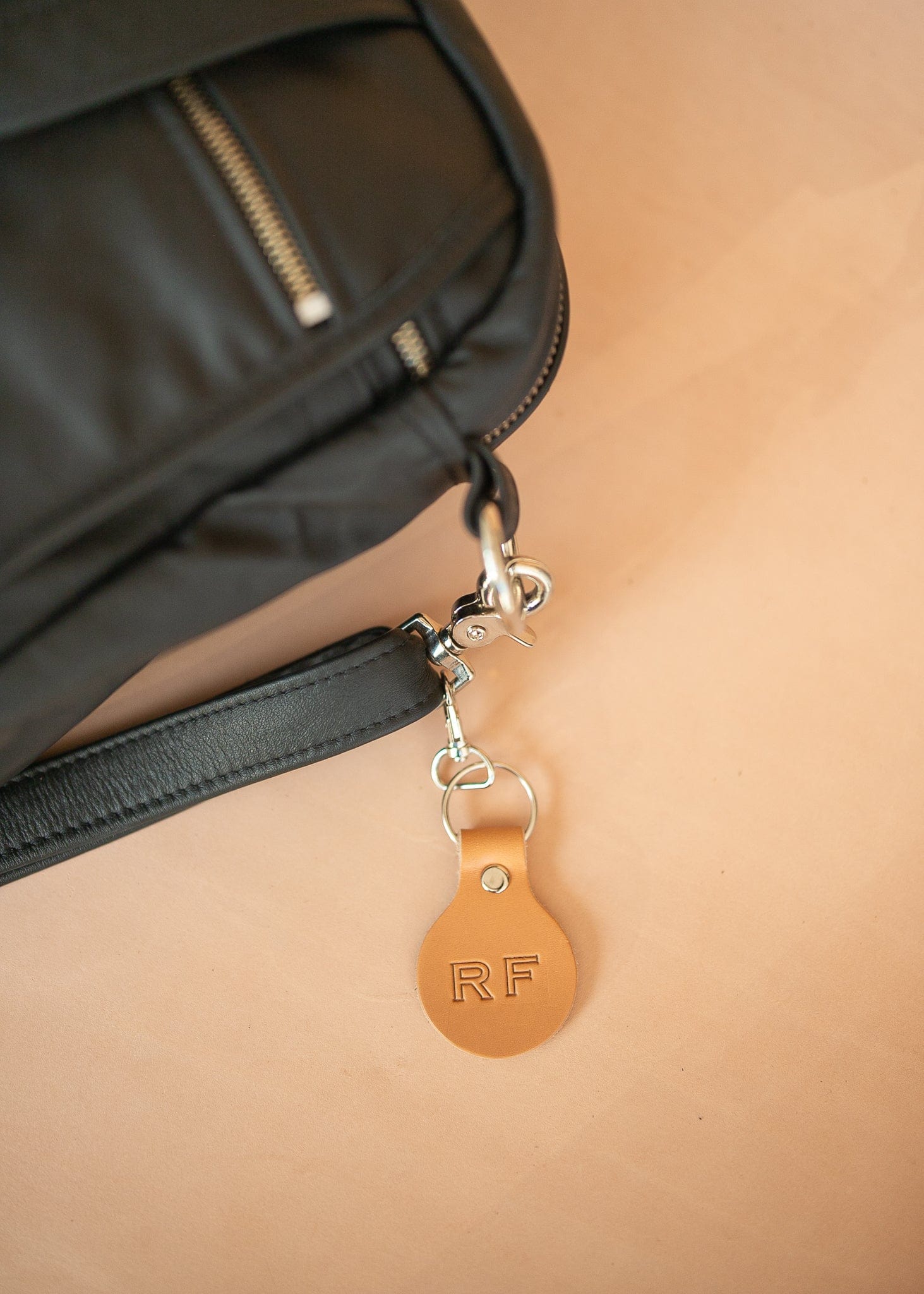 The Real McCaul Leathergoods Keyring Personalised Initials Keyring Bag Charm - Large Australian Made Australian Owned Personalised Leather Keyring Key Chain Bag Accessory Bag Charm Leather Made in Australia