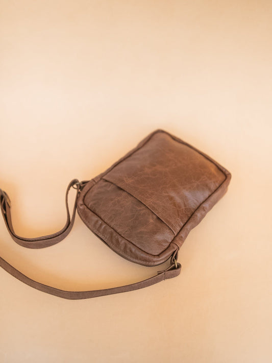 The Real McCaul Leathergoods Manbag Charlie Satchel Sidebag - Cowhide Australian Made Australian Owned Charlie Leather Sidebag Satchel Man Bag- Made In Australia
