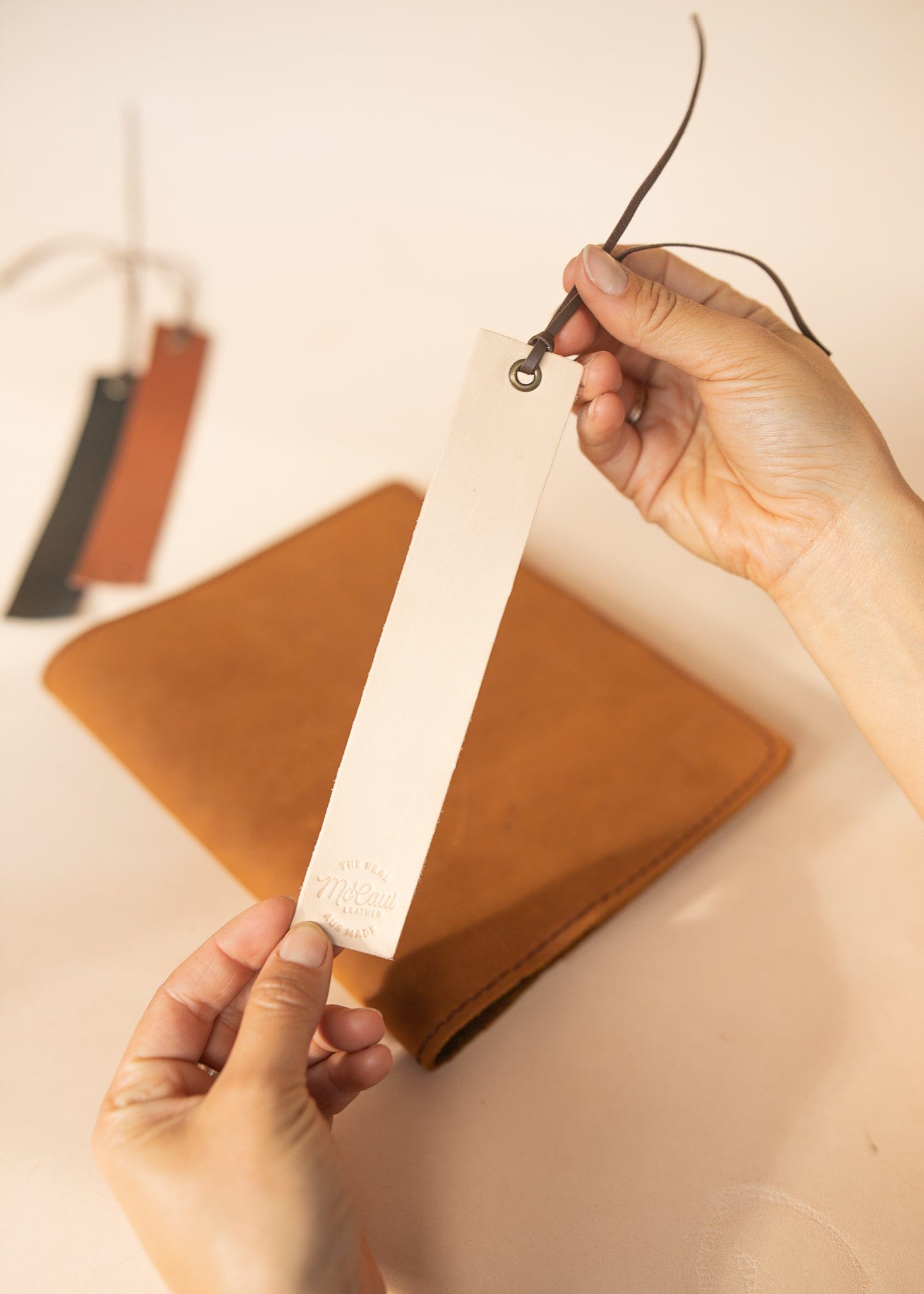 The Real McCaul Leathergoods Natural Bookmark Australian Made Australian Owned Leather Bookmark Handmade in Australia