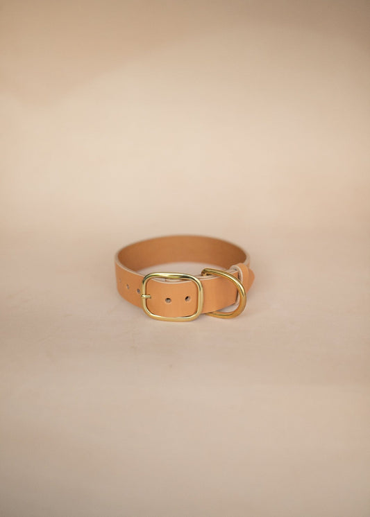 The Real McCaul Leathergoods Pet Collars & Harnesses Classic Dog Collar - 38mm - Natural Australian Made Australian Owned Leather Dog Collar with Brass Fittings- Australian Made