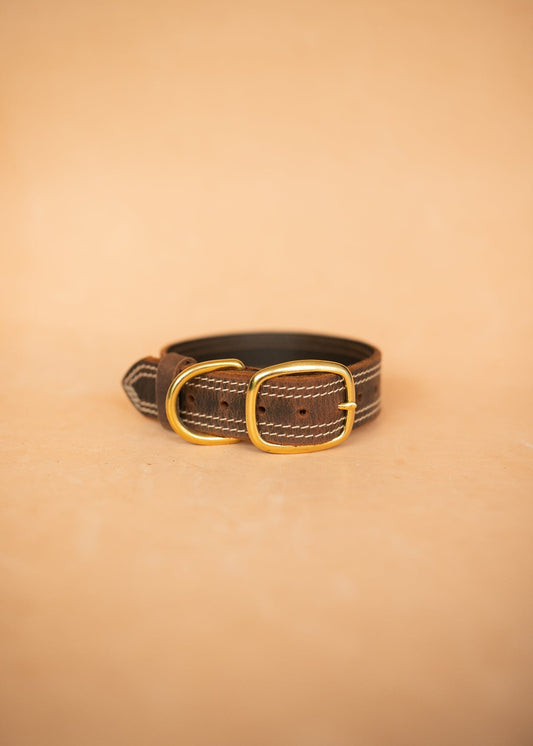 The Real McCaul Leathergoods Pet Collars & Harnesses Frank Dog Collar - 32mm - Rustic Brown Australian Made Australian Owned Leather Dog Collar with Brass Fittings- Australian Made