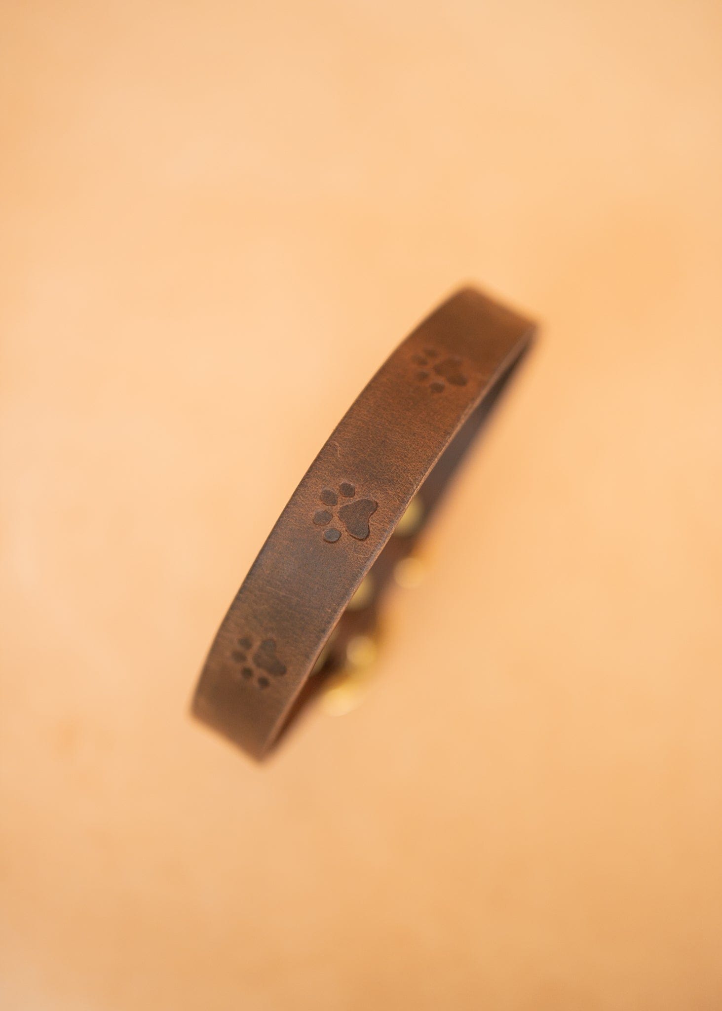 The Real McCaul Leathergoods Pet Collars & Harnesses Printed Paw Dog Collar - 25mm - Rustic Brown Australian Made Australian Owned Leather Dog Collar with Brass Fittings- Australian Made