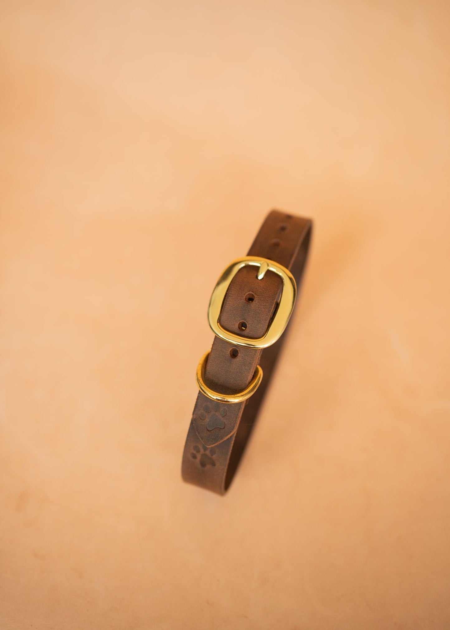 The Real McCaul Leathergoods Pet Collars & Harnesses Printed Paw Dog Collar - 25mm - Rustic Brown Australian Made Australian Owned Leather Dog Collar with Brass Fittings- Australian Made