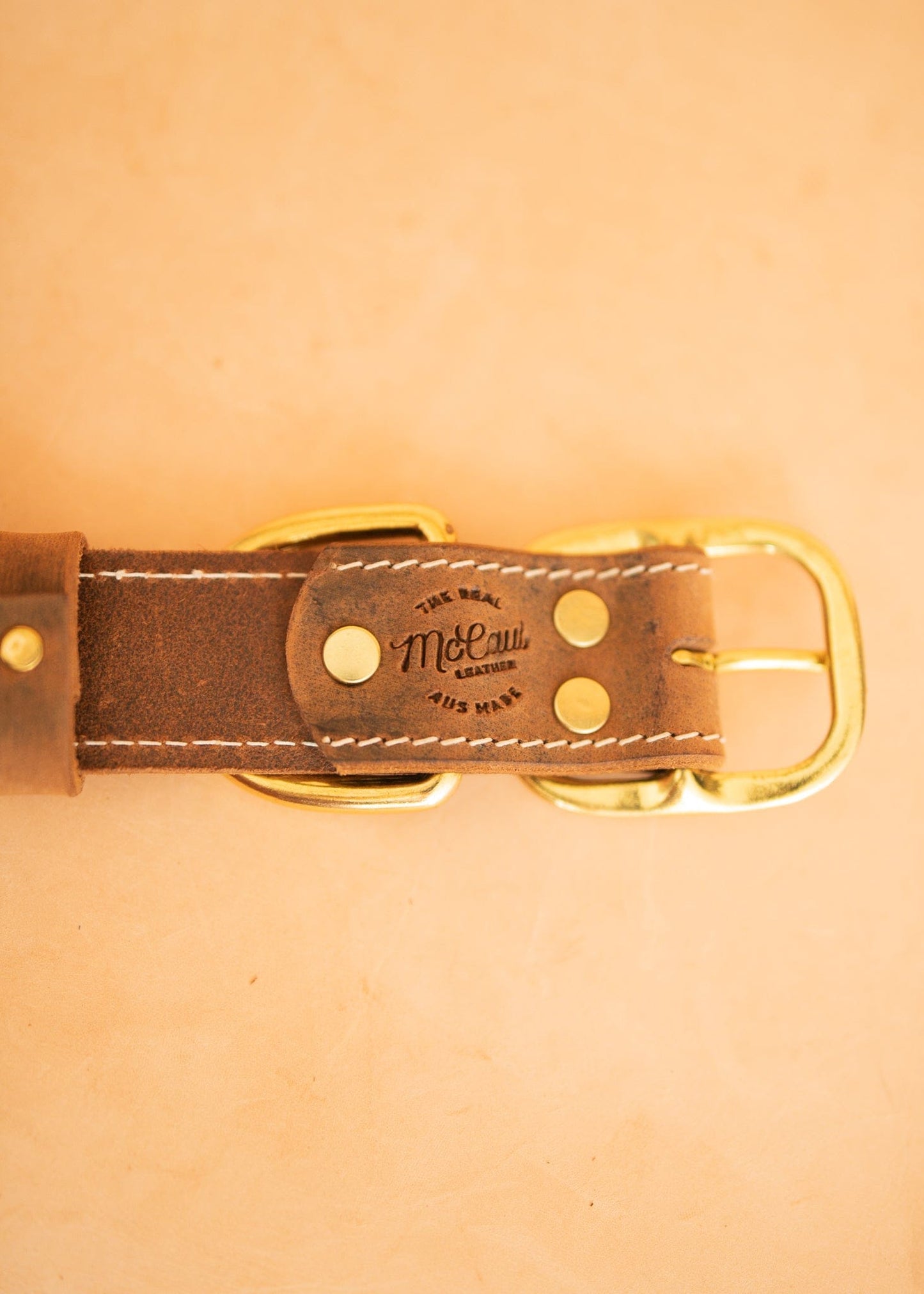 The Real McCaul Leathergoods Pet Collars & Harnesses Rancher Dog Collar - 38mm - Rustic Brown Australian Made Australian Owned Leather Dog Collar with Brass Fittings- Australian Made