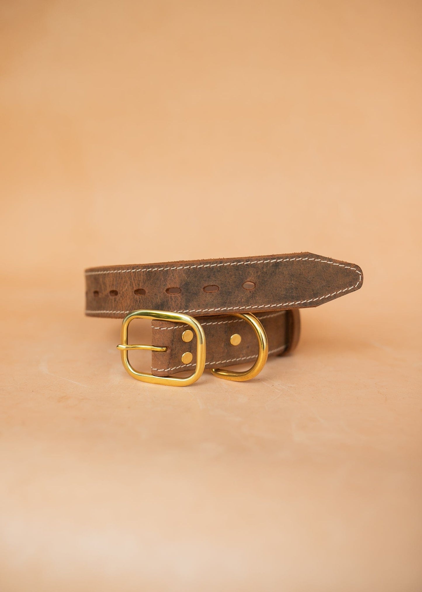 The Real McCaul Leathergoods Pet Collars & Harnesses Rancher Dog Collar - 38mm - Rustic Brown Australian Made Australian Owned Leather Dog Collar with Brass Fittings- Australian Made