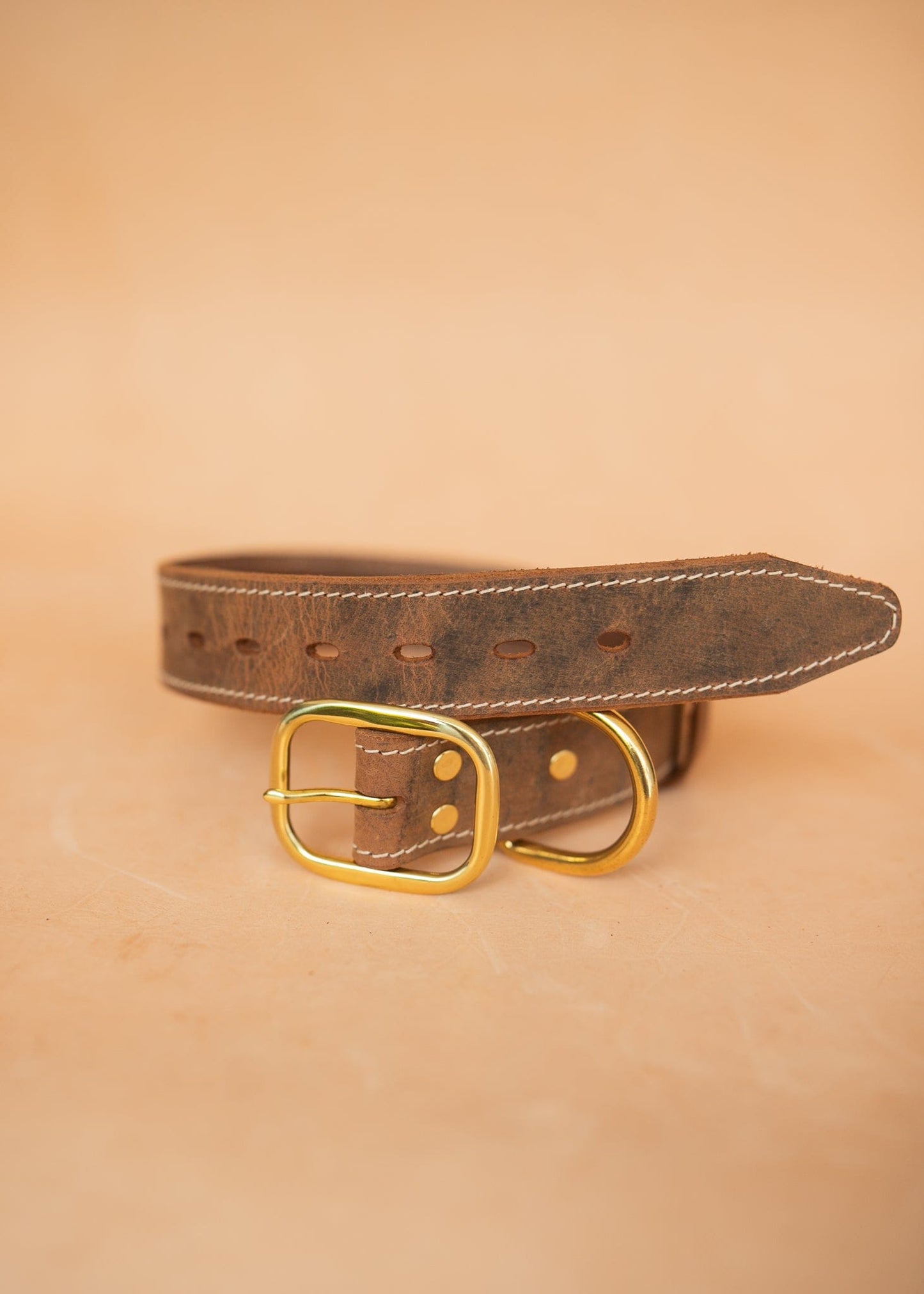 The Real McCaul Leathergoods Pet Collars & Harnesses Rancher Dog Collar - 38mm - Rustic Brown Australian Made Australian Owned Leather Dog Collar with Brass Fittings- Australian Made