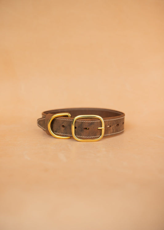 The Real McCaul Leathergoods Pet Collars & Harnesses Rancher Dog Collar - 38mm - Rustic Brown Australian Made Australian Owned Leather Dog Collar with Brass Fittings- Australian Made