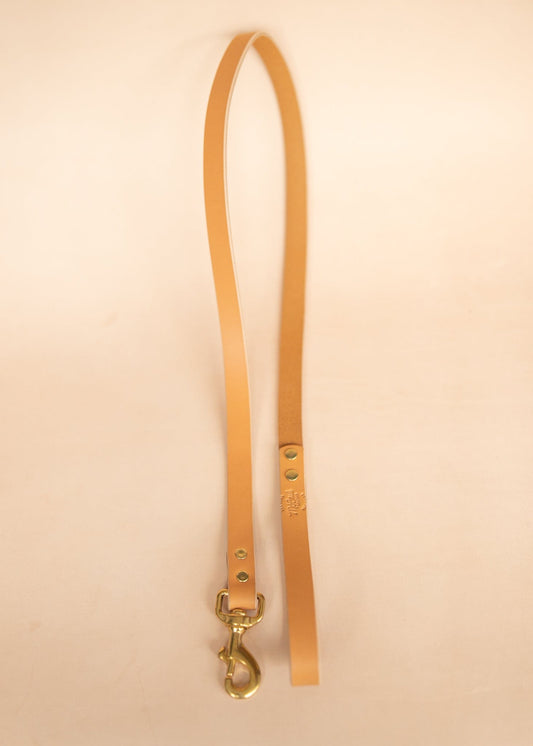 The Real McCaul Leathergoods Pet Leashes Wide Dog Leash - Natural Australian Made Australian Owned Leather Dog Collar and Lead with Brass Fittings- Australian Made