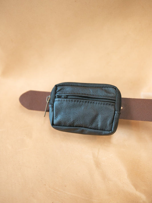 The Real McCaul Leathergoods Purses Black Two Zip Key Belt Pouch - Cowhide Australian Made Australian Owned Double Zip Leather Key Belt Purse Made In Australia