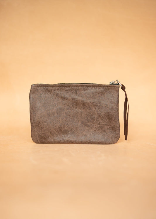 The Real McCaul Leathergoods Purses Clementine Clutch - Cowhide - Marble Brown Australian Made Australian Owned Clementine Leather Clutch- Made In Australia YKK Zips
