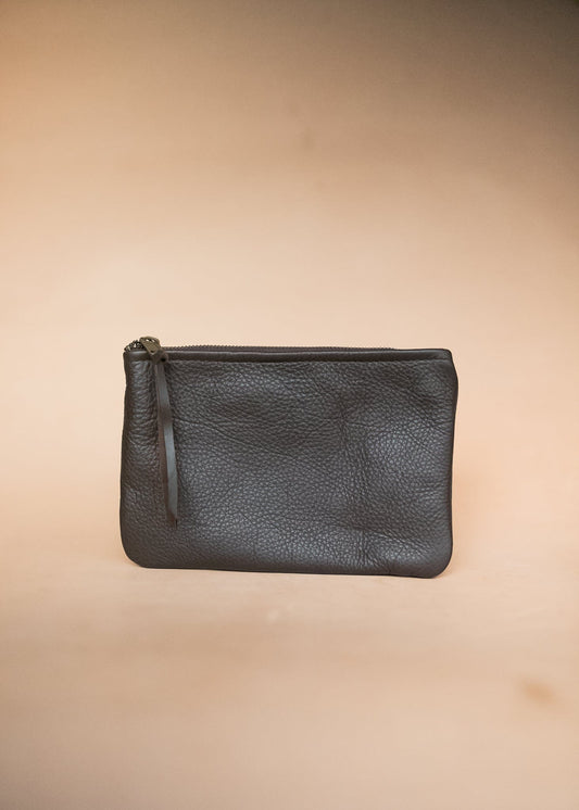 The Real McCaul Leathergoods Purses Dark Brown / Silver Clementine Clutch - Cowhide Australian Made Australian Owned Clementine Leather Clutch- Made In Australia YKK Zips