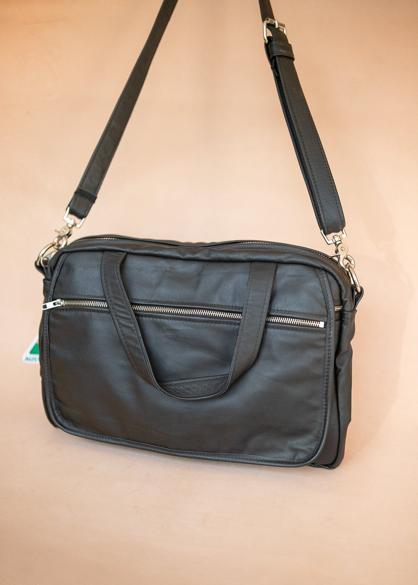 The Real McCaul Leathergoods Shoulder Bags Jack Satchel - Cowhide - Black Australian Made Australian Owned Jack Laptop Leather Travel Satchel Briefcase- Made In Australia