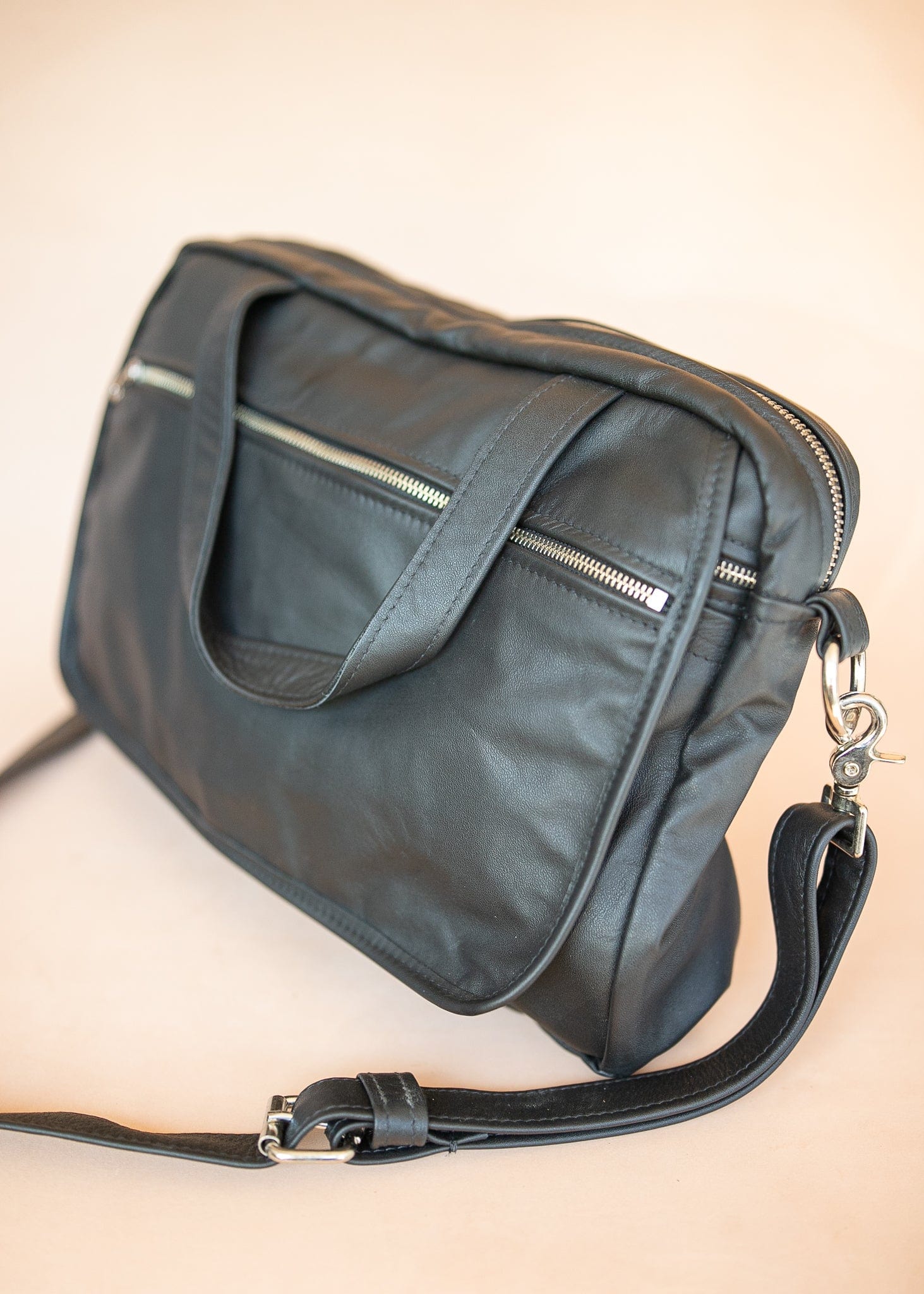 The Real McCaul Leathergoods Shoulder Bags Jack Satchel - Cowhide - Black Australian Made Australian Owned Jack Laptop Leather Travel Satchel Briefcase- Made In Australia