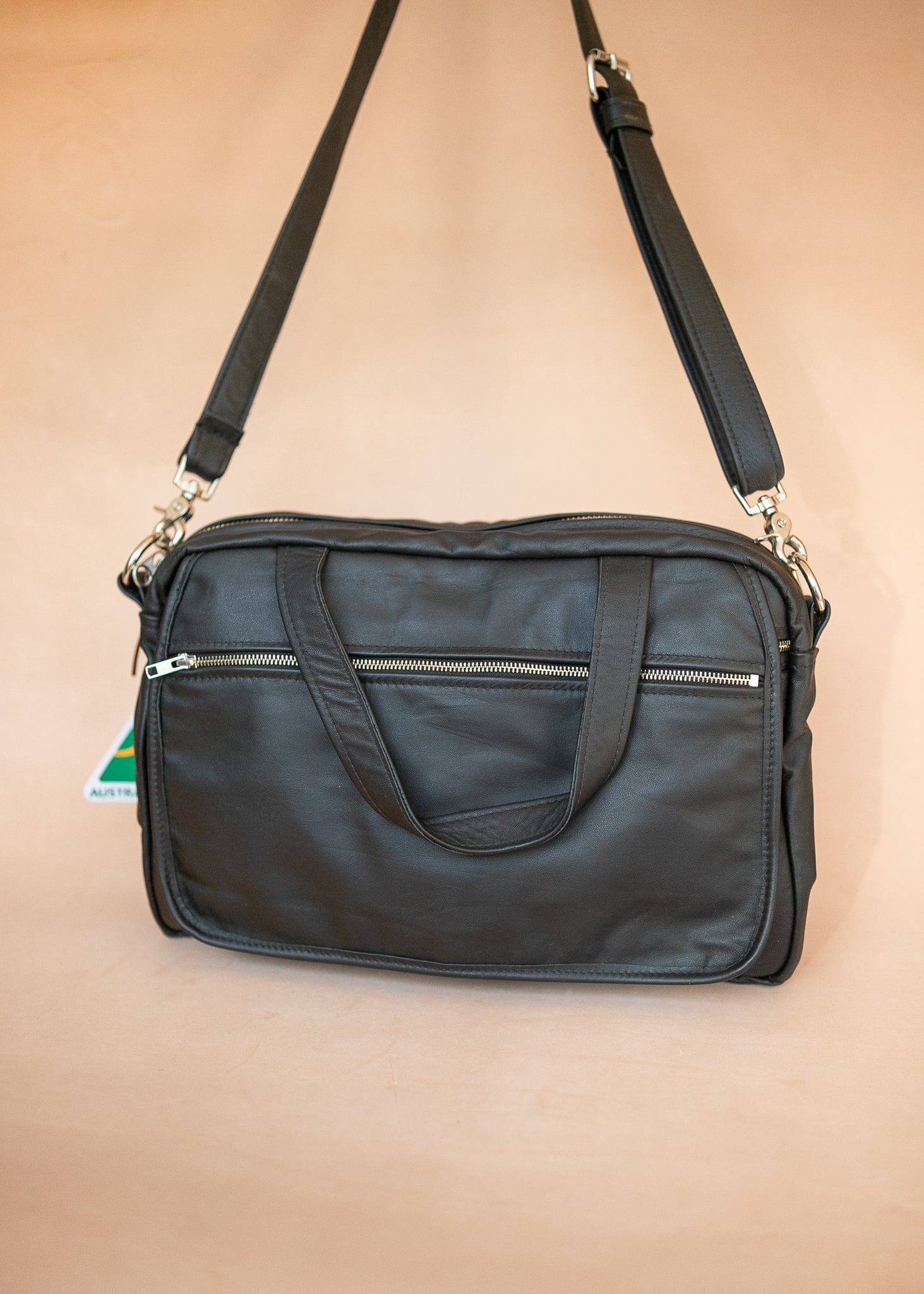 The Real McCaul Leathergoods Shoulder Bags Jack Satchel - Cowhide - Black Australian Made Australian Owned Jack Laptop Leather Travel Satchel Briefcase- Made In Australia