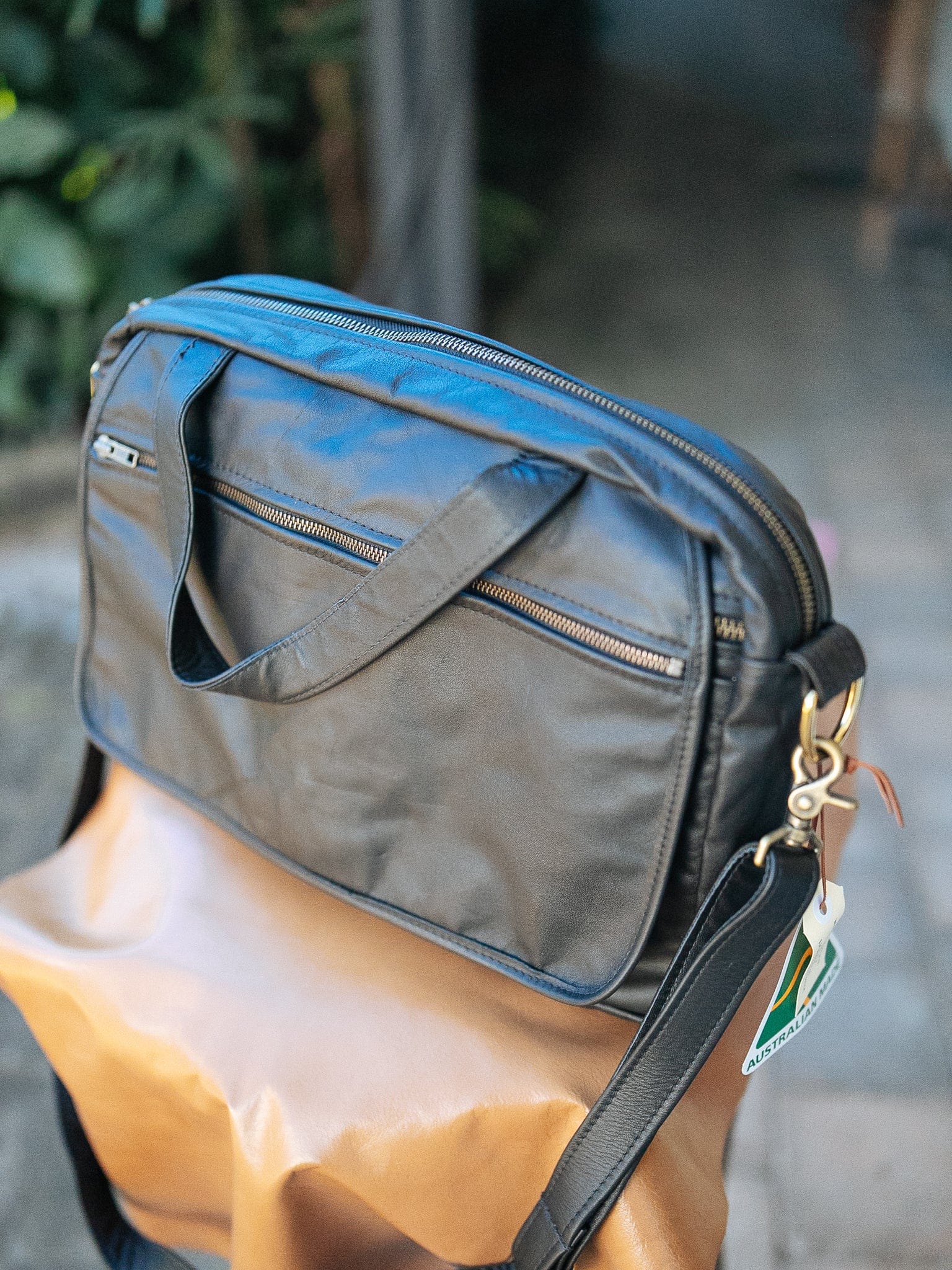 The Real McCaul Leathergoods Shoulder Bags Jack Satchel - Cowhide - Black Australian Made Australian Owned Jack Laptop Leather Travel Satchel Briefcase- Made In Australia