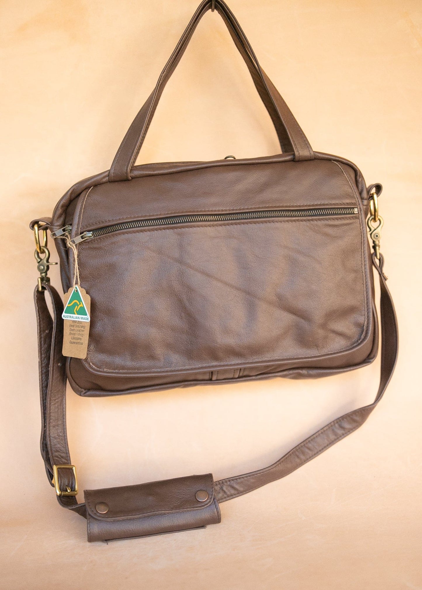 The Real McCaul Leathergoods Shoulder Bags Jack Satchel - Cowhide - Chestnut Australian Made Australian Owned Jack Laptop Leather Travel Satchel Briefcase- Made In Australia