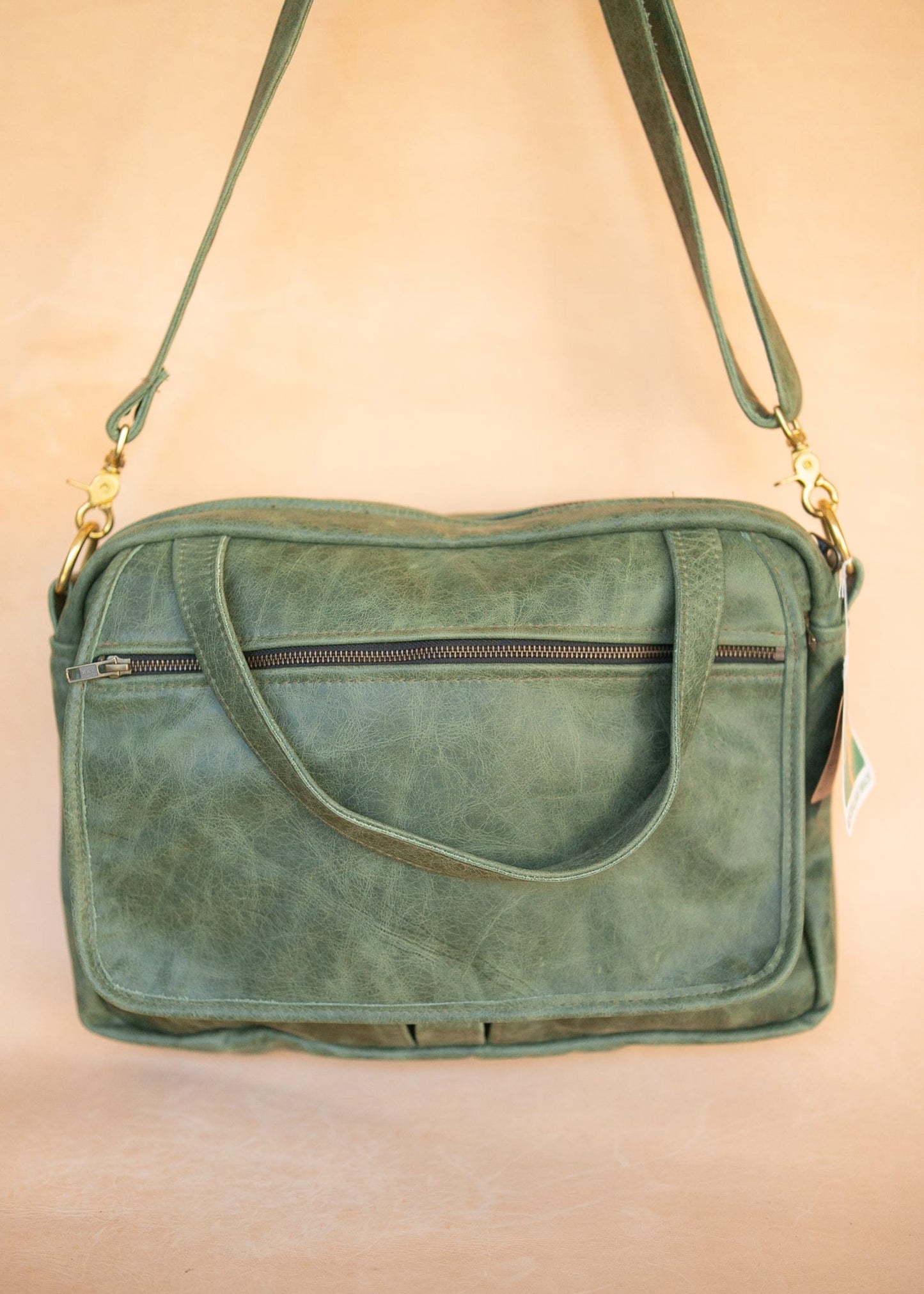 The Real McCaul Leathergoods Shoulder Bags Jack Satchel - Cowhide - Green Marble Australian Made Australian Owned Jack Laptop Leather Travel Satchel Briefcase- Made In Australia