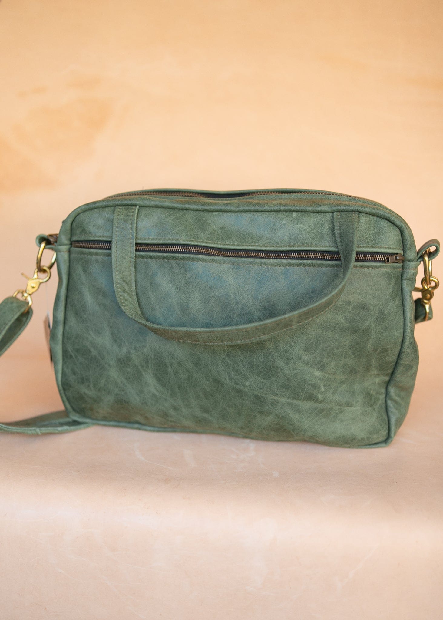 The Real McCaul Leathergoods Shoulder Bags Jack Satchel - Cowhide - Green Marble Australian Made Australian Owned Jack Laptop Leather Travel Satchel Briefcase- Made In Australia