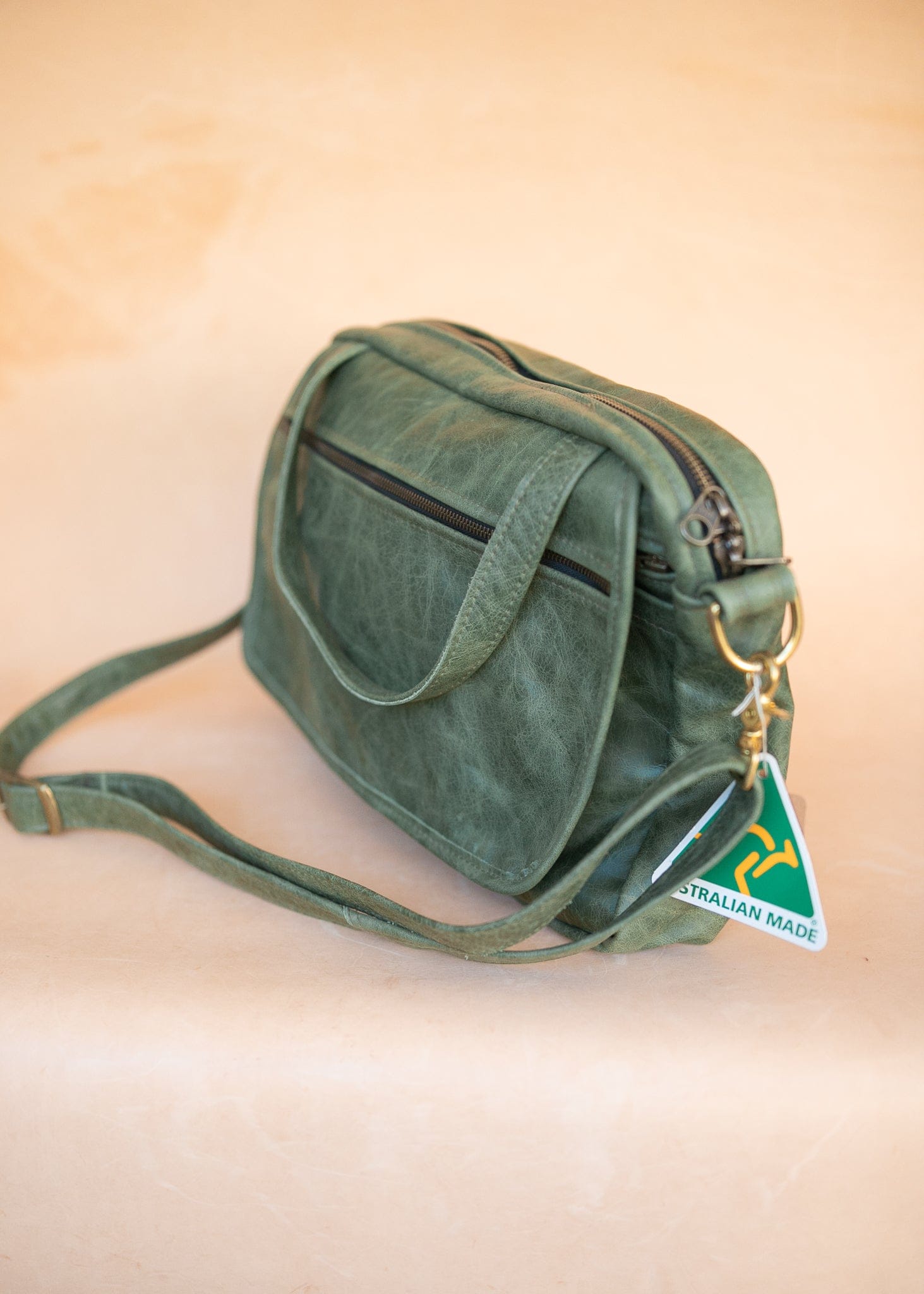 The Real McCaul Leathergoods Shoulder Bags Jack Satchel - Cowhide - Green Marble Australian Made Australian Owned Jack Laptop Leather Travel Satchel Briefcase- Made In Australia