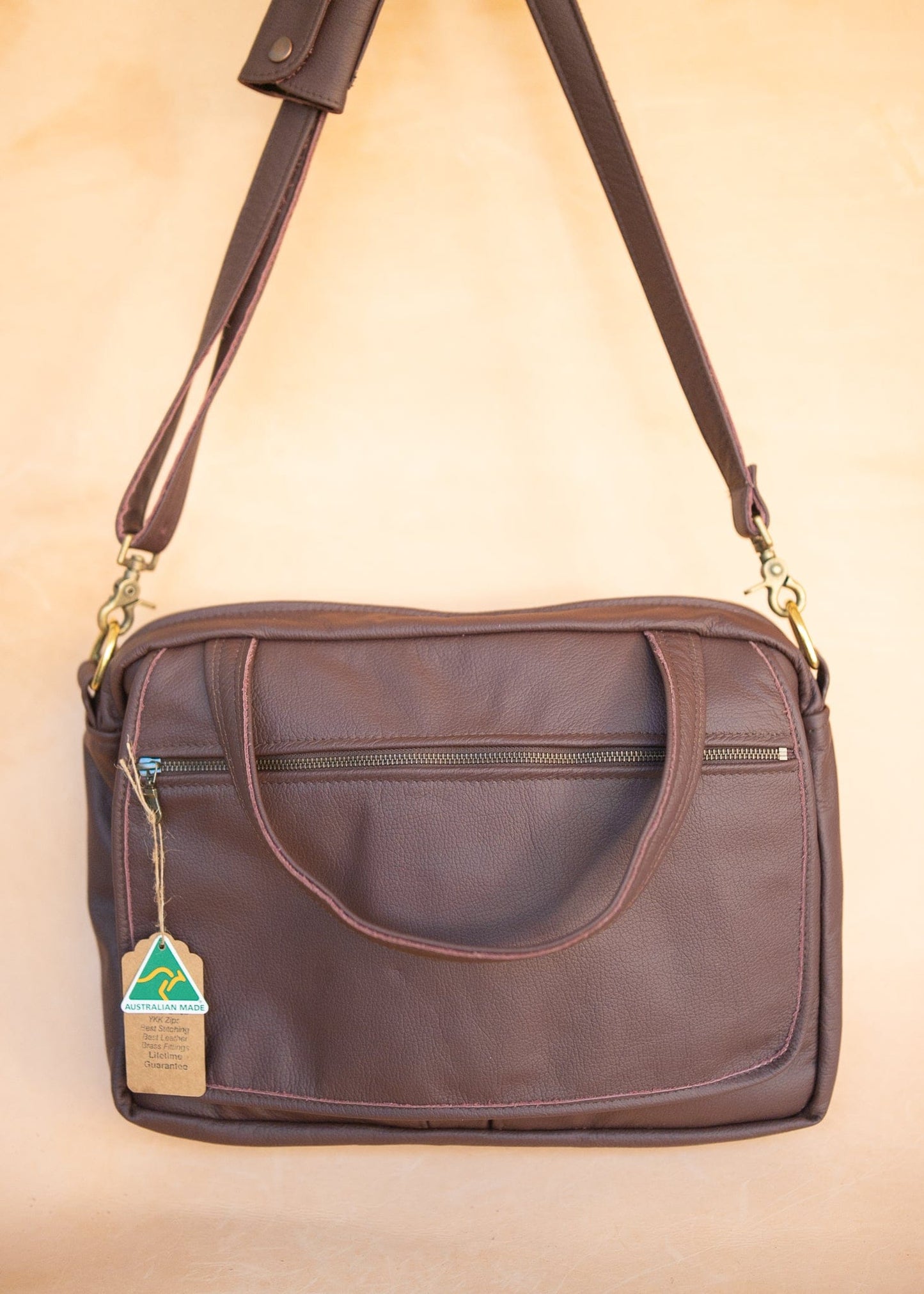 The Real McCaul Leathergoods Shoulder Bags Jack Satchel - Cowhide - Plum Australian Made Australian Owned Jack Laptop Leather Travel Satchel Briefcase- Made In Australia