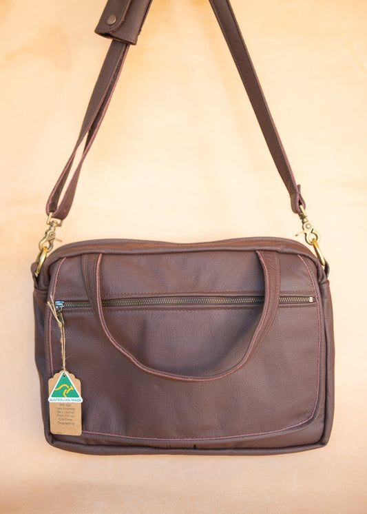 The Real McCaul Leathergoods Shoulder Bags Jack Satchel - Cowhide - Plum Australian Made Australian Owned Jack Laptop Leather Travel Satchel Briefcase- Made In Australia