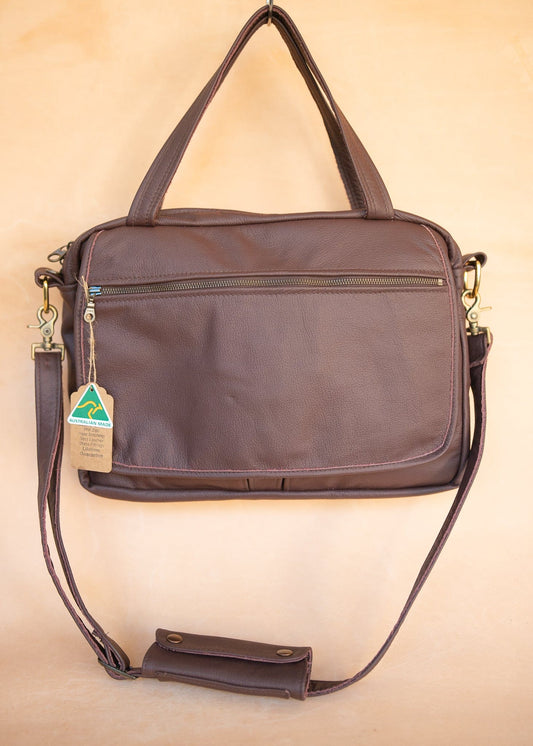 The Real McCaul Leathergoods Shoulder Bags Jack Satchel - Cowhide - Plum Australian Made Australian Owned Jack Laptop Leather Travel Satchel Briefcase- Made In Australia