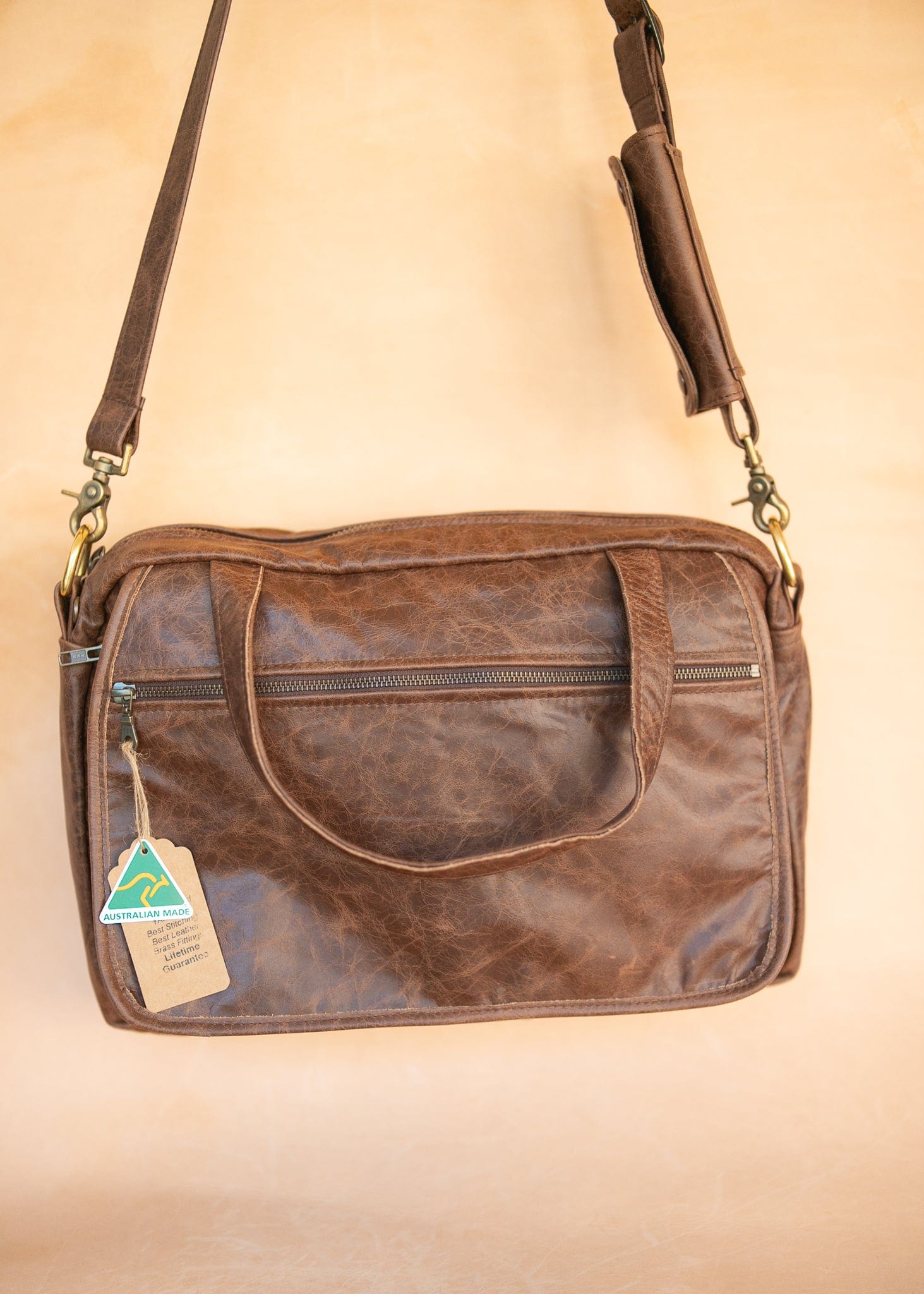 The Real McCaul Leathergoods Shoulder Bags Jack Satchel - Cowhide - Premium Marble Brown Australian Made Australian Owned Jack Laptop Leather Travel Satchel Briefcase- Made In Australia