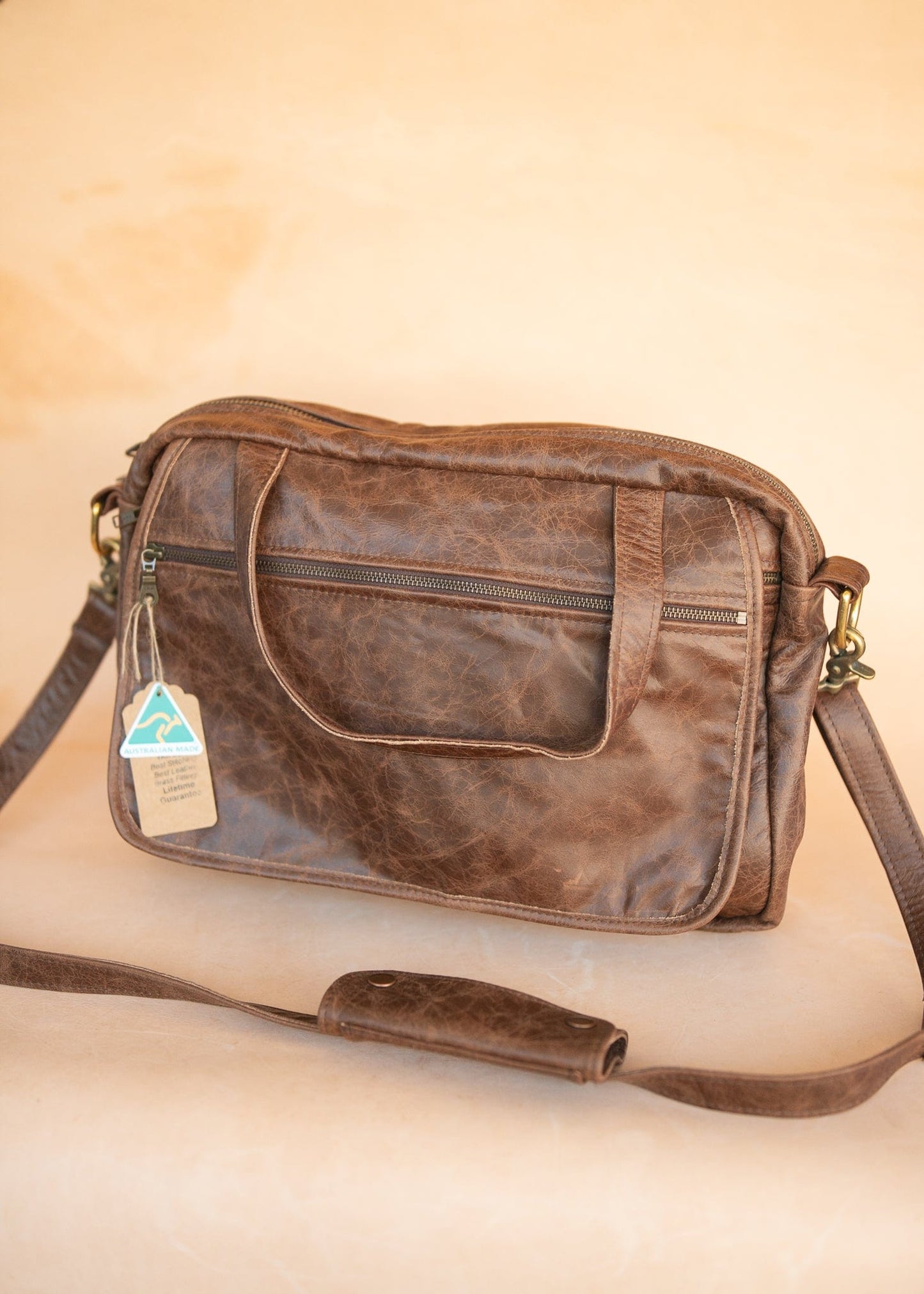 The Real McCaul Leathergoods Shoulder Bags Jack Satchel - Cowhide - Premium Marble Brown Australian Made Australian Owned Jack Laptop Leather Travel Satchel Briefcase- Made In Australia