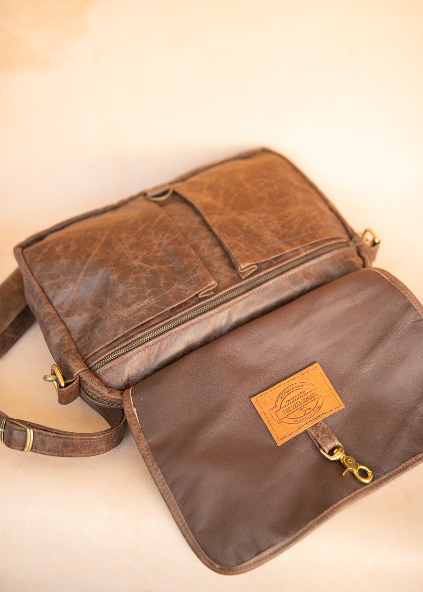 The Real McCaul Leathergoods Shoulder Bags Jack Satchel - Cowhide - Premium Marble Brown Australian Made Australian Owned Jack Laptop Leather Travel Satchel Briefcase- Made In Australia