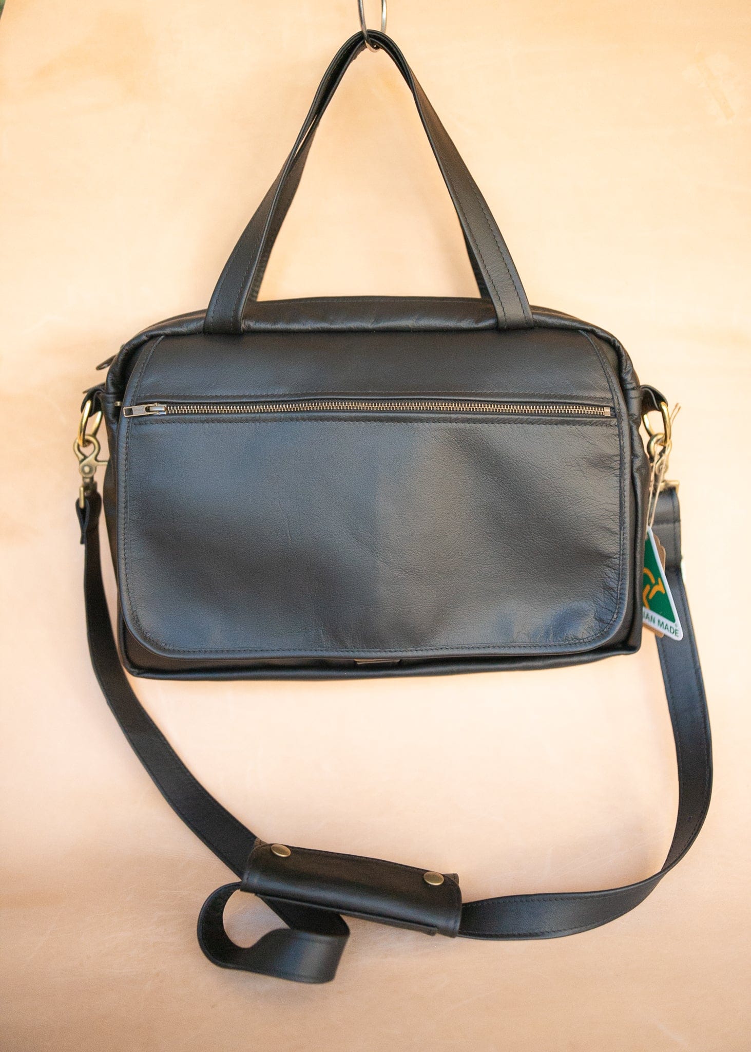 The Real McCaul Leathergoods Shoulder Bags Jack Satchel - Kangaroo - Black Australian Made Australian Owned Jack Laptop Leather Travel Satchel Briefcase- Made In Australia