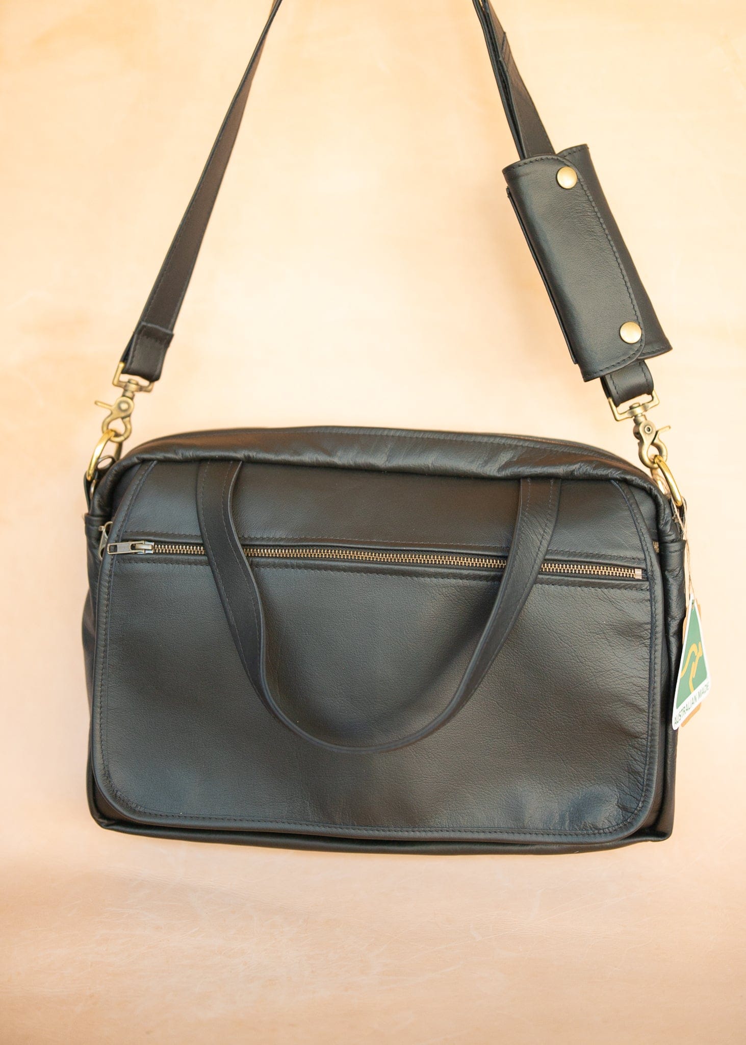 The Real McCaul Leathergoods Shoulder Bags Jack Satchel - Kangaroo - Black Australian Made Australian Owned Jack Laptop Leather Travel Satchel Briefcase- Made In Australia