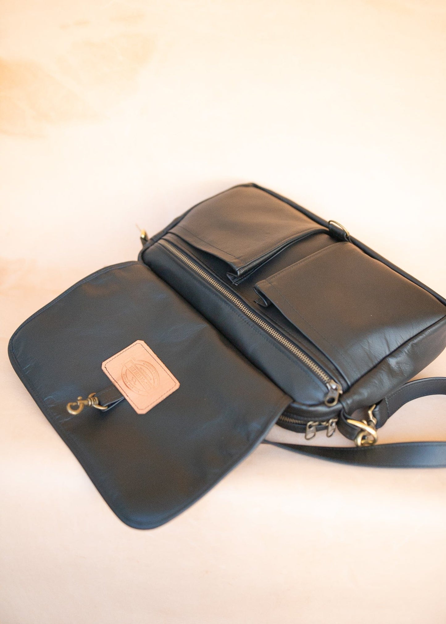 The Real McCaul Leathergoods Shoulder Bags Jack Satchel - Kangaroo - Black Australian Made Australian Owned Jack Laptop Leather Travel Satchel Briefcase- Made In Australia