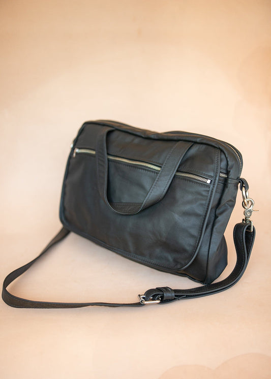 The Real McCaul Leathergoods Shoulder Bags Silver Jack Satchel - Cowhide - Black Australian Made Australian Owned Jack Laptop Leather Travel Satchel Briefcase- Made In Australia