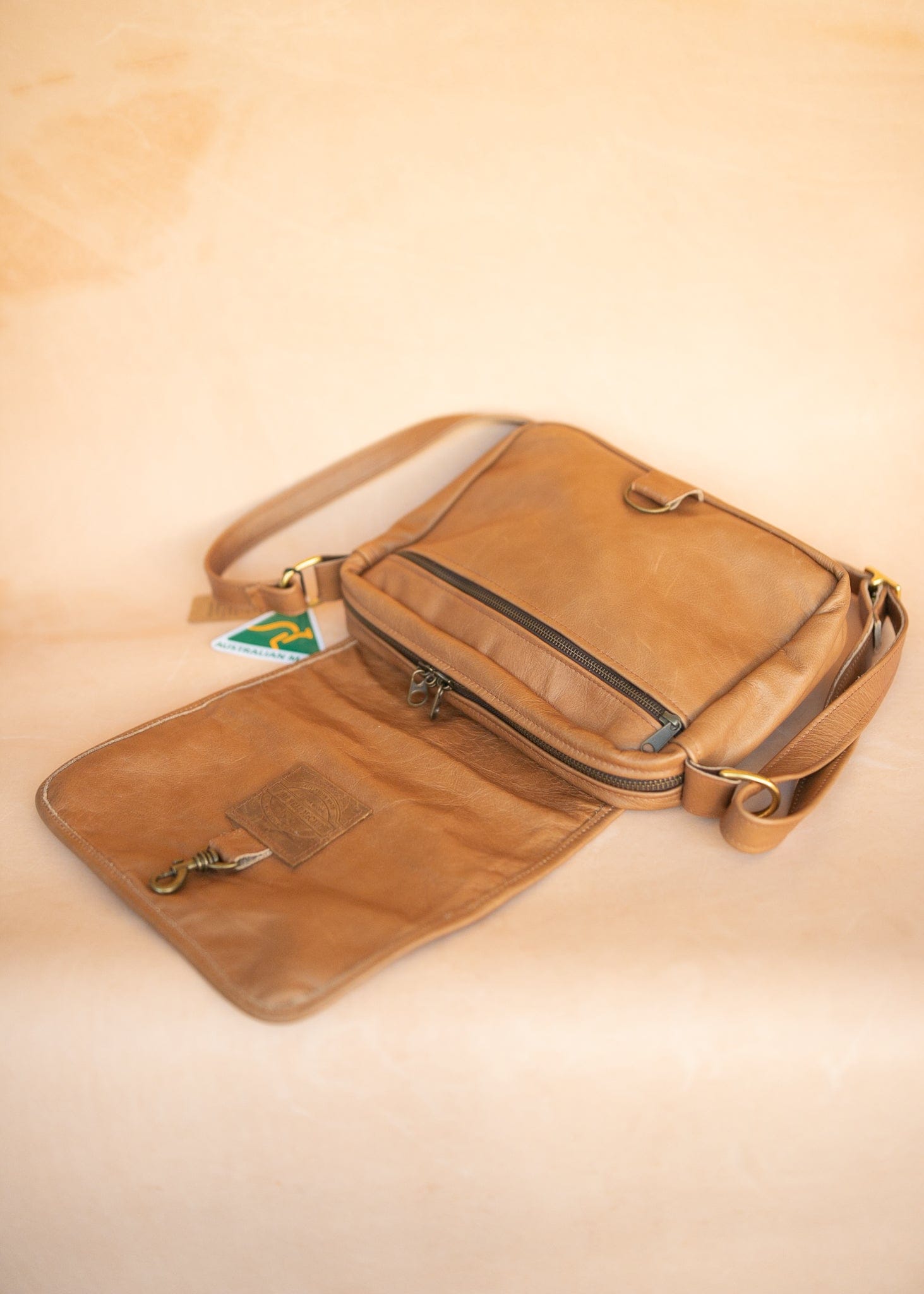 The Real McCaul Leathergoods Shoulder Bags Zeuss Satchel - Cowhide - Tan Australian Made Australian Owned Men's Leather Satchel Made In Australia- Laptop/iPad