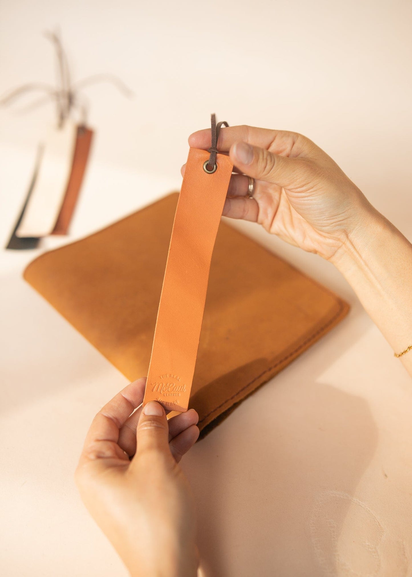 The Real McCaul Leathergoods Tan Bookmark Australian Made Australian Owned Leather Bookmark Handmade in Australia