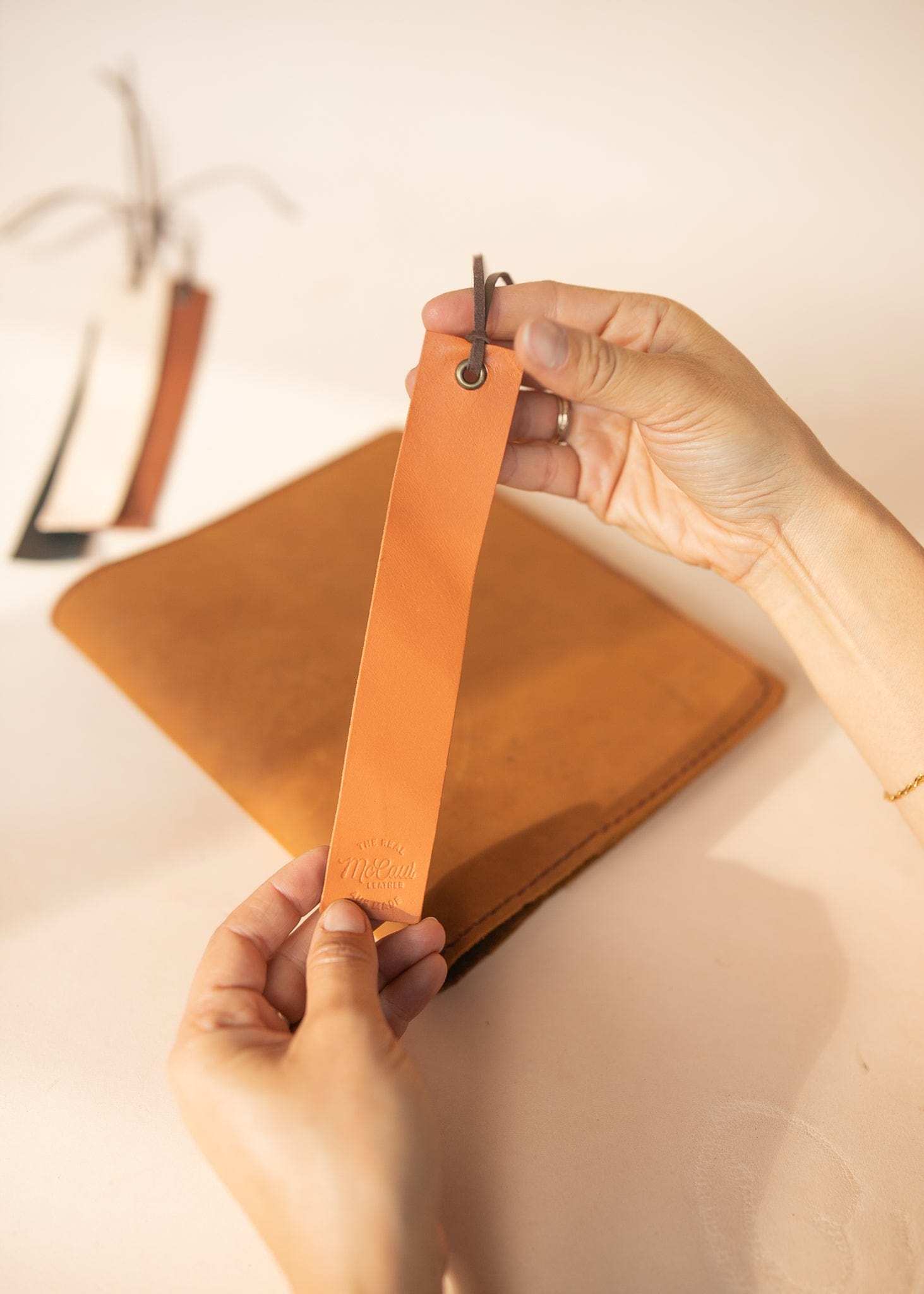 The Real McCaul Leathergoods Tan Bookmark Australian Made Australian Owned Leather Bookmark Handmade in Australia