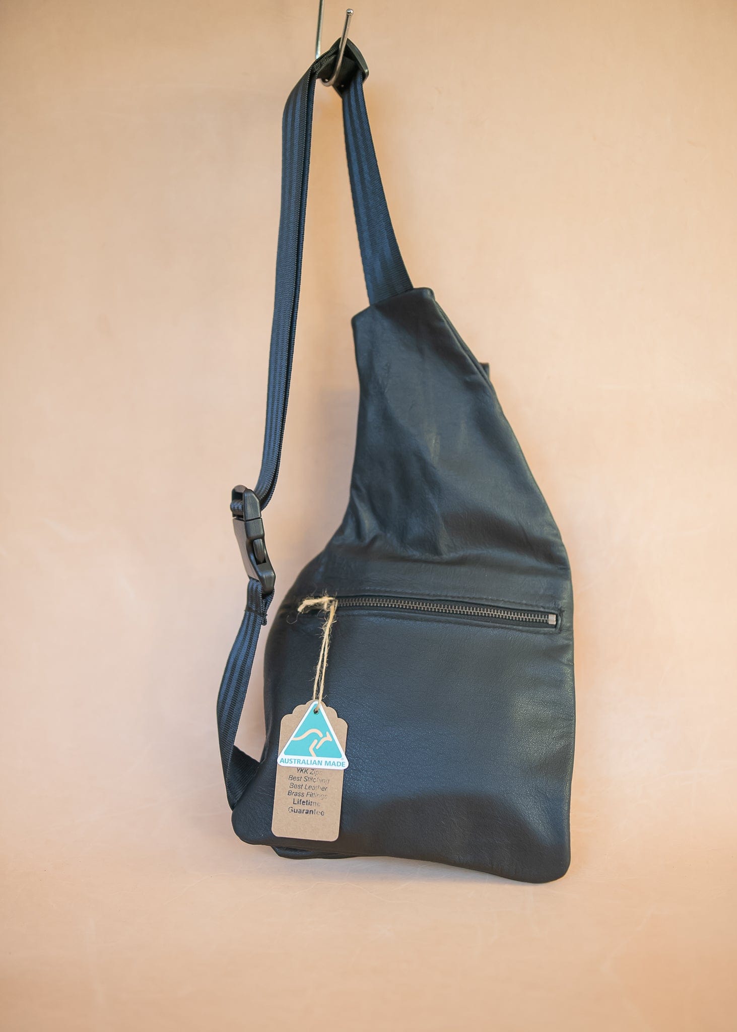 The Real McCaul Leathergoods Travel Bag The John Crossbody Sling Bag - Cowhide - Black Australian Made Australian Owned The John Crossbody Sling Bag - Cowhide - Black