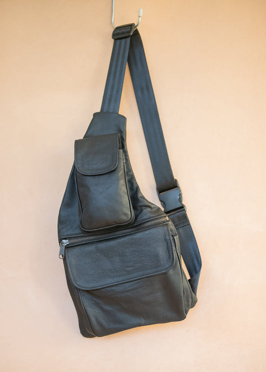 The Real McCaul Leathergoods Travel Bag The John Crossbody Sling Bag - Cowhide - Black Australian Made Australian Owned The John Crossbody Sling Bag - Cowhide - Black