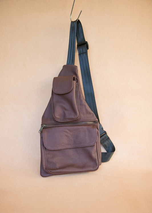 The Real McCaul Leathergoods Travel Bag The John Crossbody Sling Bag - Cowhide - Eggplant Australian Made Australian Owned The John Crossbody Sling Bag - Cowhide - Eggplant