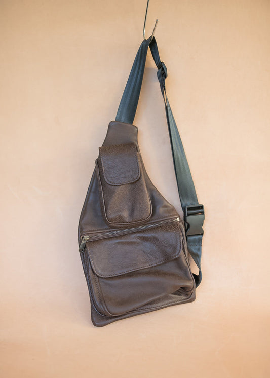 The Real McCaul Leathergoods Travel Bag The John Crossbody Sling Bag - Cowhide - Mottle Brown Australian Made Australian Owned The John Crossbody Sling Bag - Cowhide - Mottle Brown