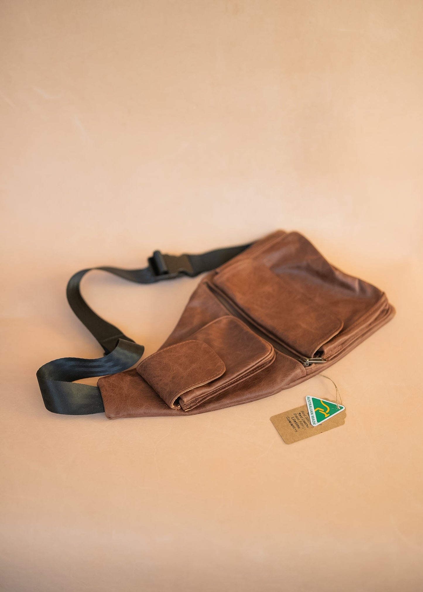 The Real McCaul Leathergoods Travel Bag The John Crossbody Sling Bag - Cowhide - Premium Marble Brown Australian Made Australian Owned The John Crossbody Sling Bag - Cowhide - Premium Marble Brown