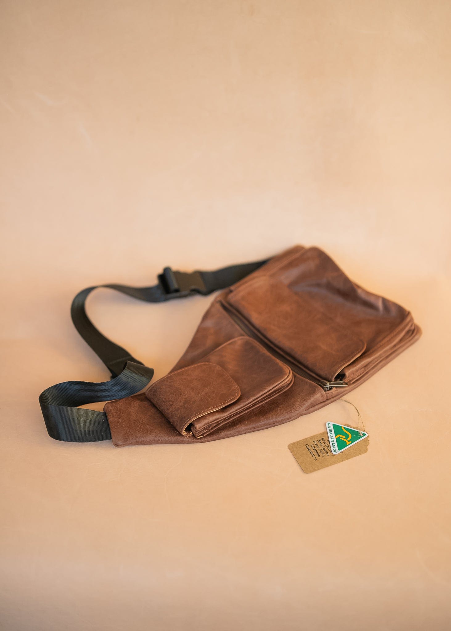 The Real McCaul Leathergoods Travel Bag The John Crossbody Sling Bag - Cowhide - Premium Marble Brown Australian Made Australian Owned The John Crossbody Sling Bag - Cowhide - Premium Marble Brown