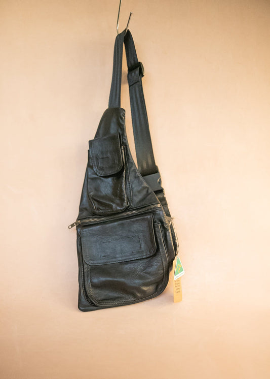 The Real McCaul Leathergoods Travel Bag The John Crossbody Sling Bag - Premium Kangaroo - Black Australian Made Australian Owned The John Crossbody Sling Bag - Premium Kangaroo - Black