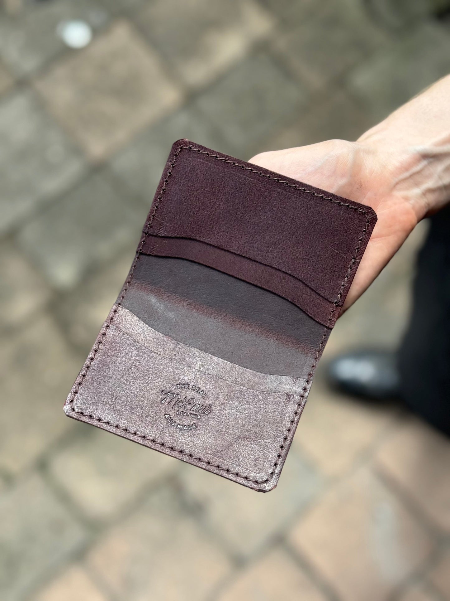 The Real McCaul Leathergoods Wallets Dark Brown Four Pocket Card Wallet Australian Made Australian Owned Leather 2 Card Wallet Holder Made In Australia 