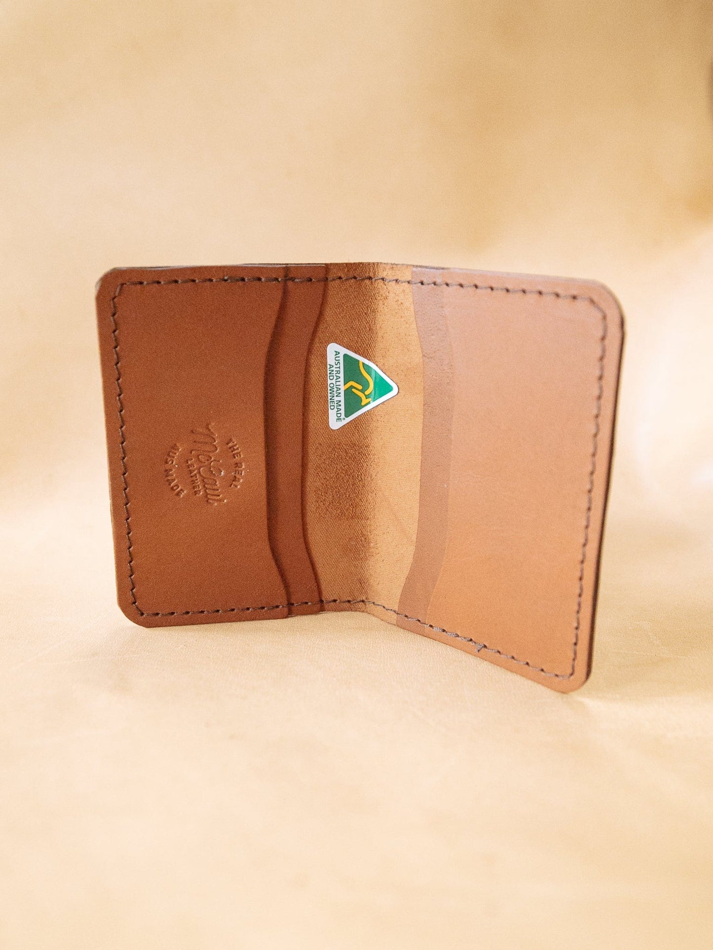 The Real McCaul Leathergoods Wallets Tan Four Pocket Card Wallet Australian Made Australian Owned Leather 2 Card Wallet Holder Made In Australia 