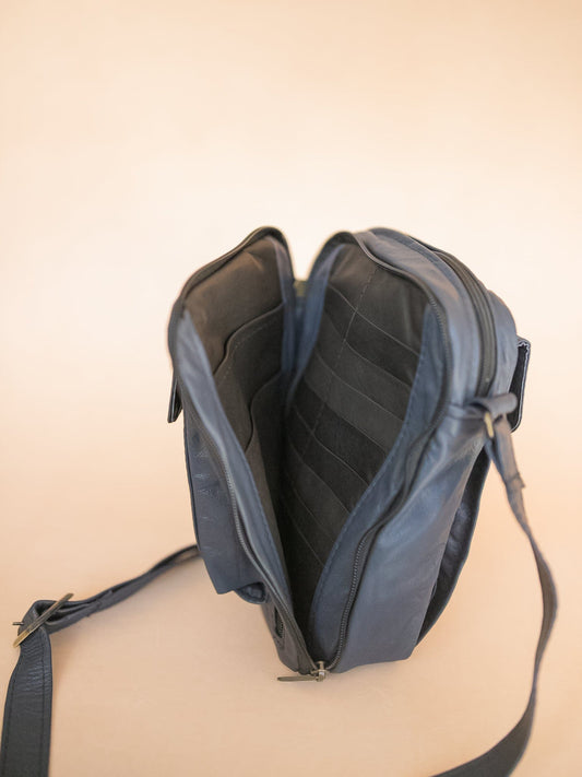 The Real McCaul Shoulder Bags The Darren Bag - Cowhide - Navy Australian Made Australian Owned Large Men's Organiser Man Bag Leather Made In Australia