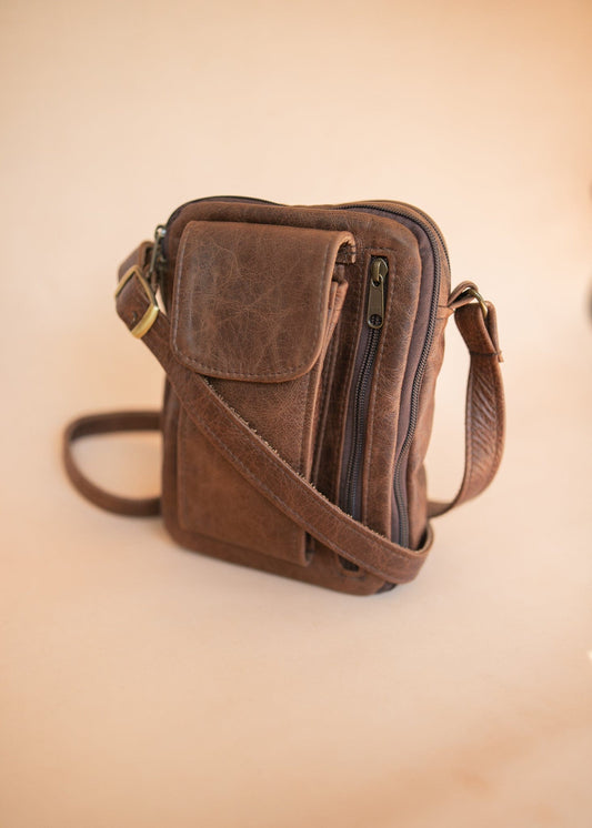 The Real McCaul Shoulder Bags The Darren Man Bag - Cowhide - Premium Marble Brown Australian Made Australian Owned Large Men's Organiser Man Bag Leather Made In Australia